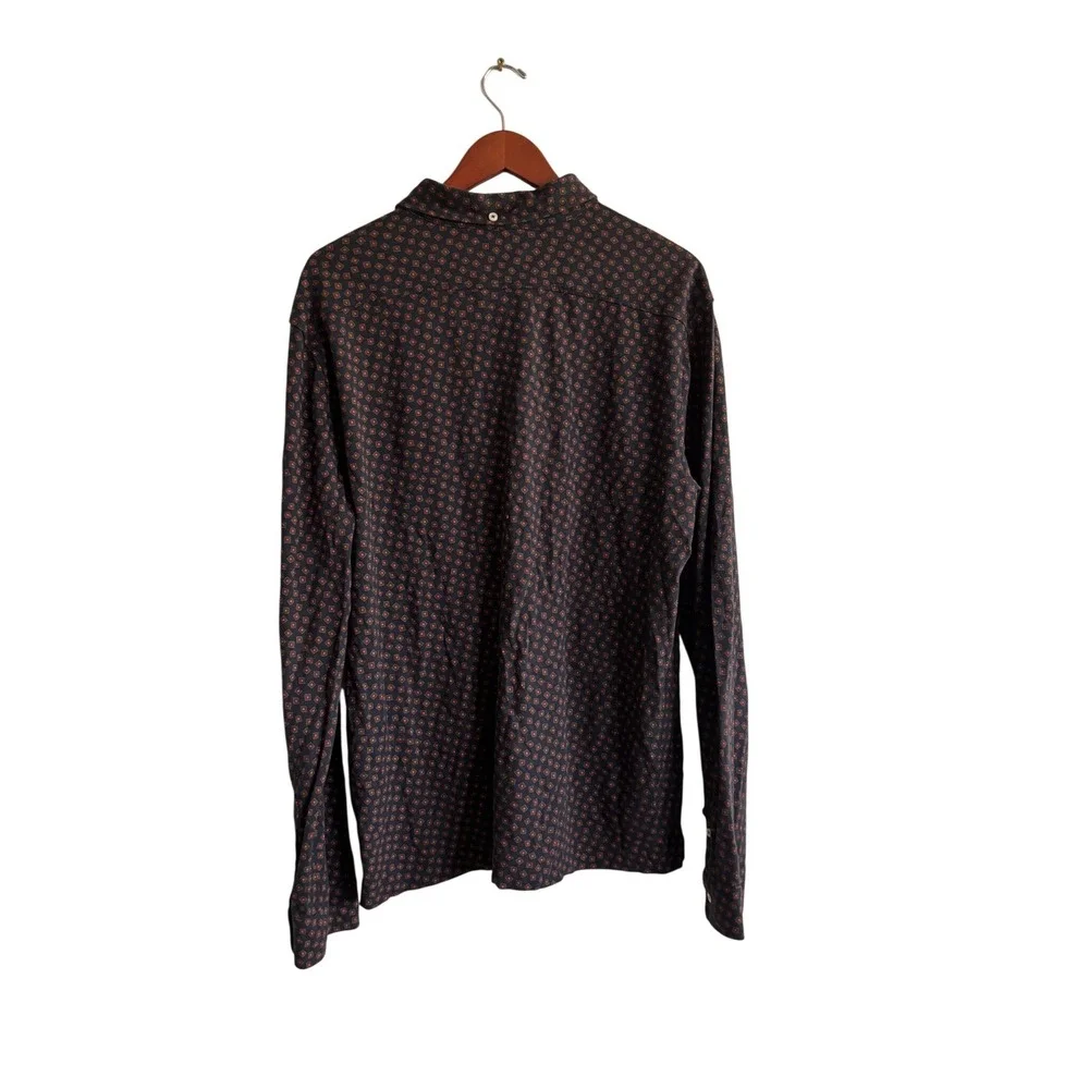 Ralph Lauren Mens XL Navy Geometric Diamond Print‎ Long Sleeve Polo Shirt Cotton
